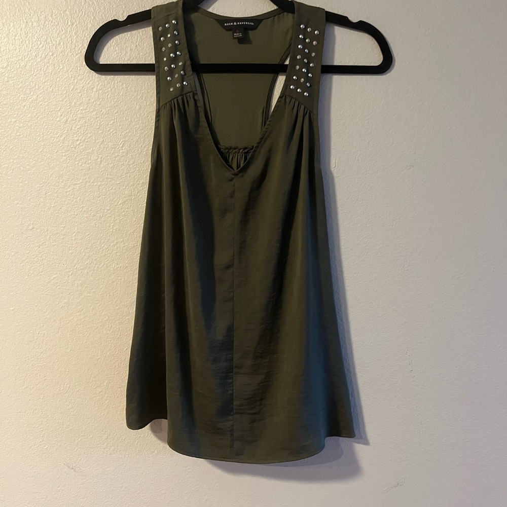 Rock & Republic Green Embellished Backless Tank Top